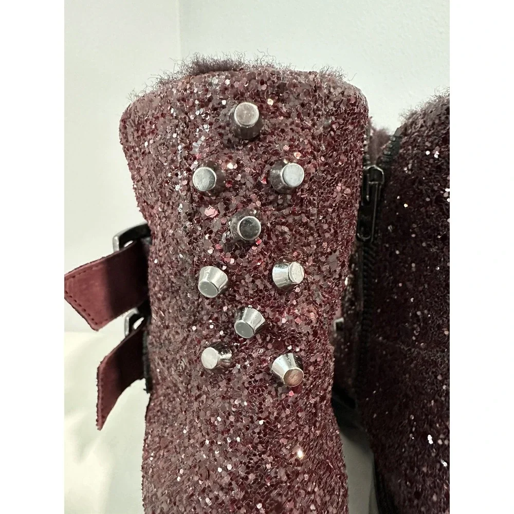 Ross & Snow Cabernet Glitter Stefana Weatherproof Womens Booties Shearling Sz 6